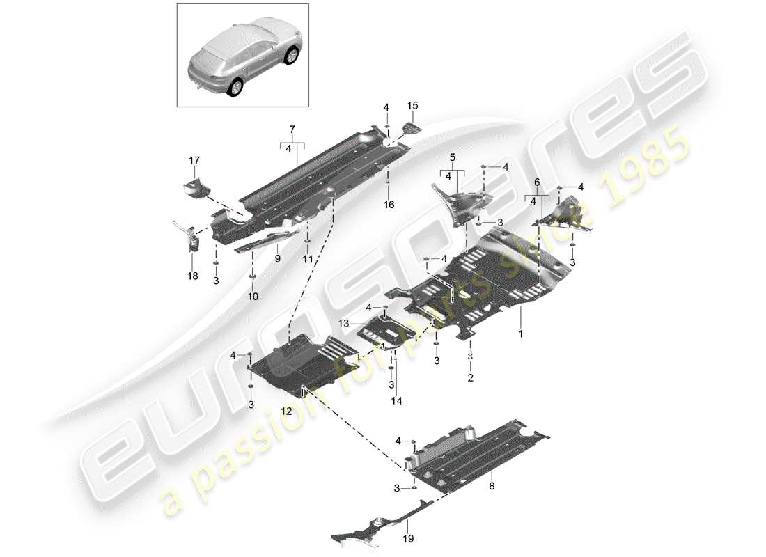 porsche 2016 (macan) rivestimento sottoscocca schema delle parti