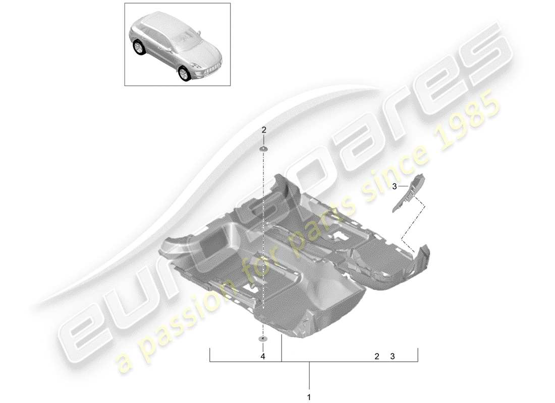 porsche 2016 (macan) schema delle parti della copertura del pavimento