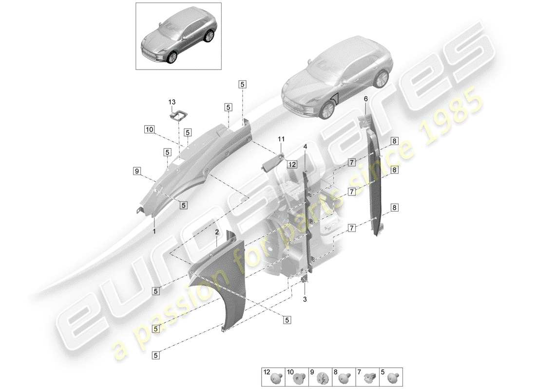 porsche 2019 (macan) parafango diagramma delle parti