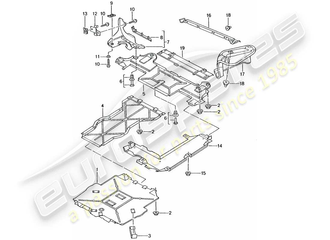 porsche 2002 (996 gt3) rivestimenti - per - sottoscocca diagramma delle parti