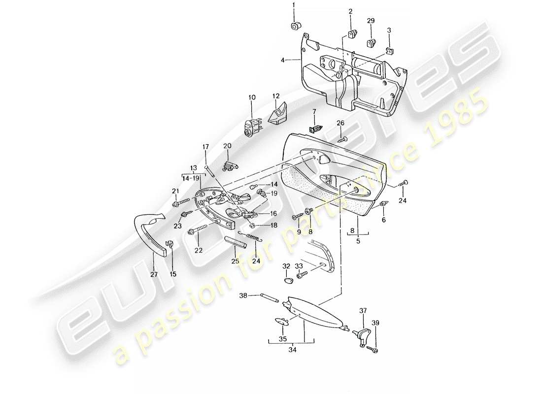 porsche 2002 (996 gt3) pannello porta - accessori diagramma delle parti