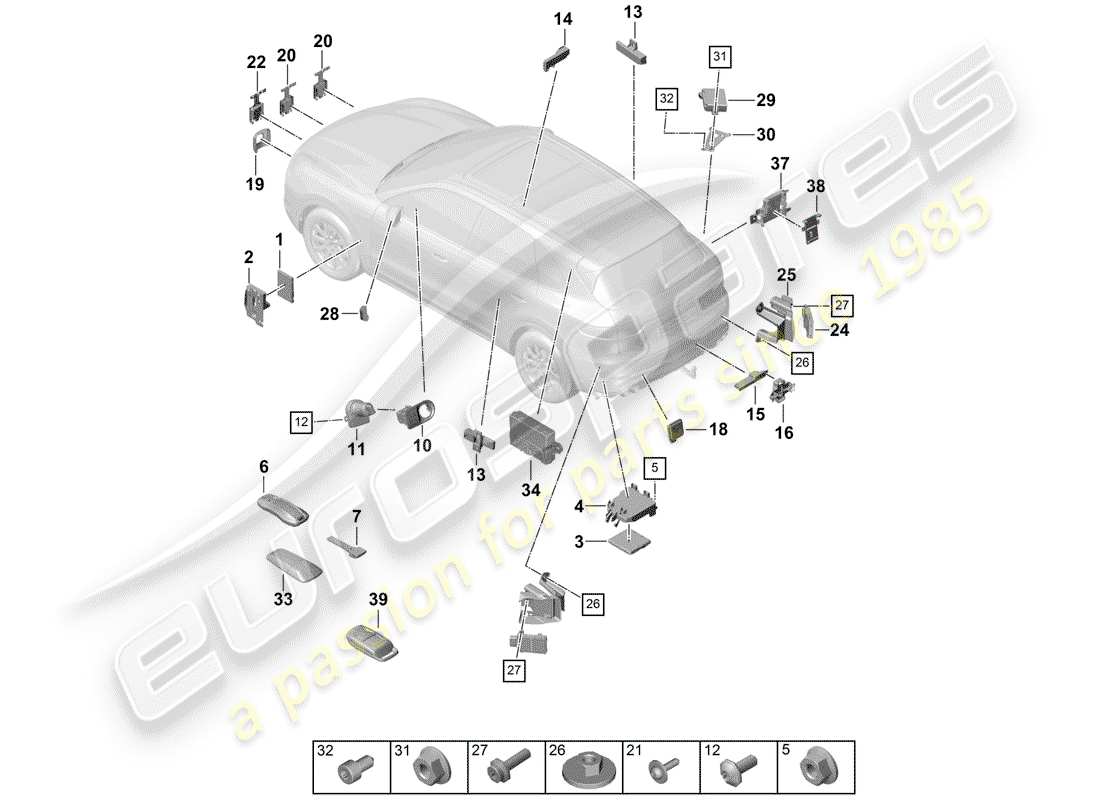 porsche 2018 (cayenne e3 9ya/9yb) unità di controllo diagramma delle parti
