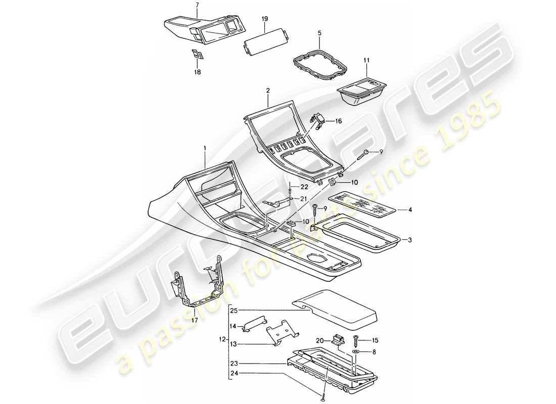 porsche 1992 (968) supporto cassetta - console centrale diagramma delle parti