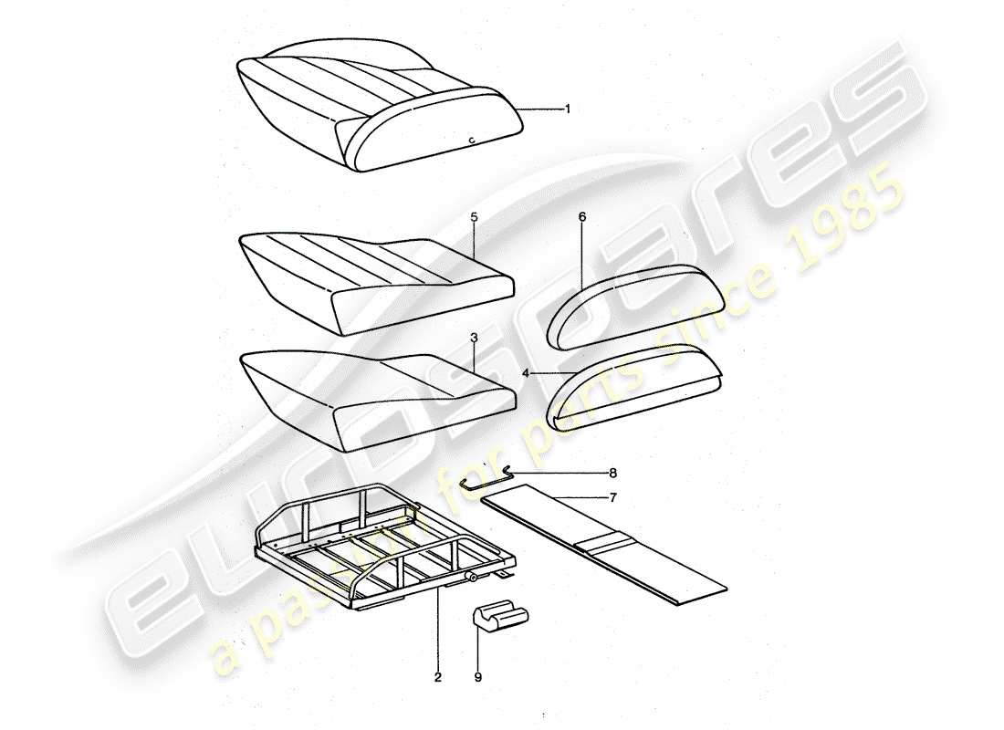 porsche 1976 (911 turbo) sedile sportivo - cuscino sedile - parti singole schema delle parti