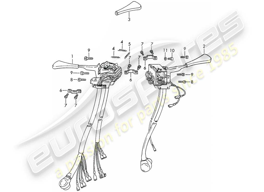 porsche 1969 (911/912) interruttore piantone sterzo diagramma delle parti