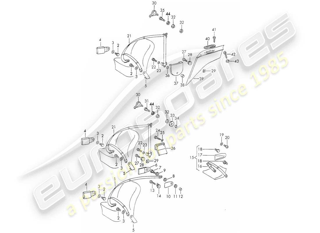porsche 1972 (911) cintura di sicurezza diagramma delle parti