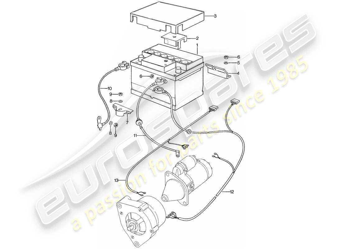 porsche 1979 (924) batteria - cablaggio - per - avviamento - alternatore schema parte