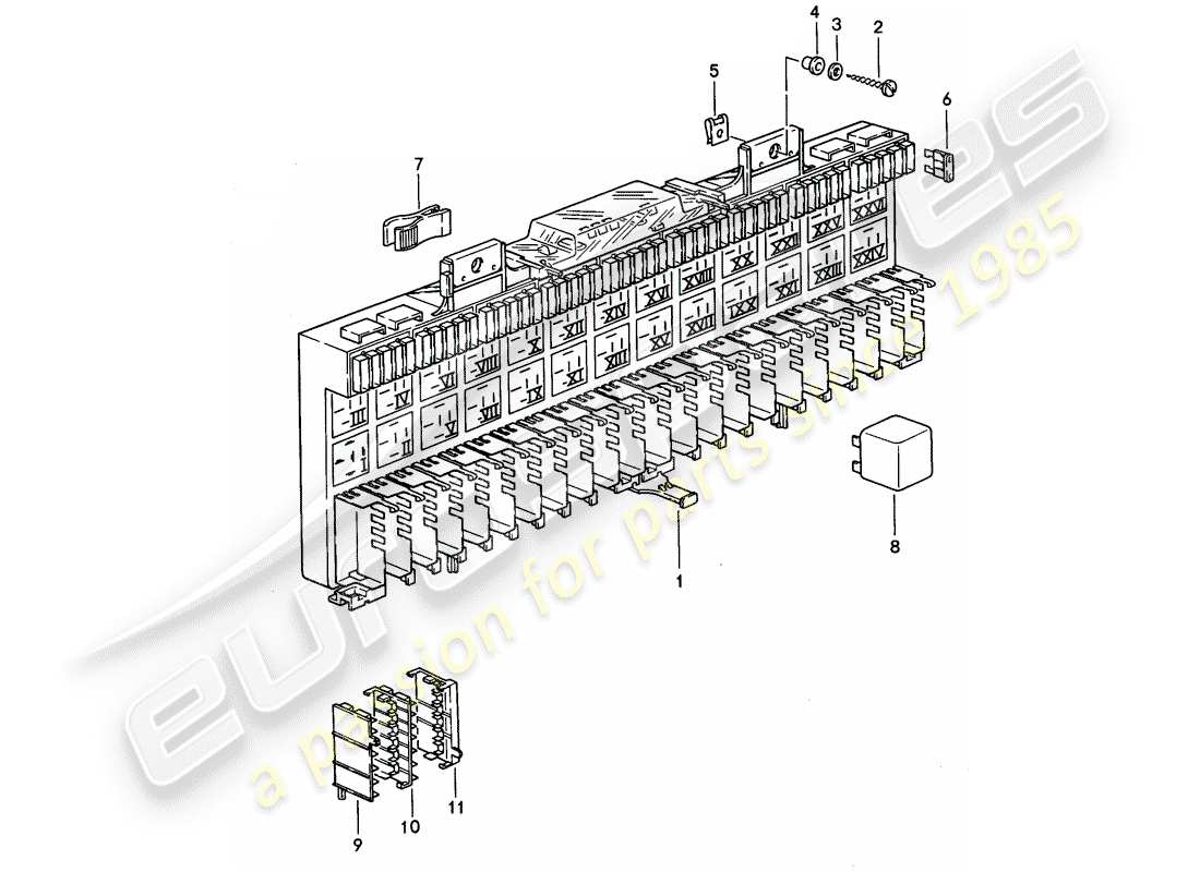 porsche 1990 (928) scatola fusibili/piastra rele' - rele' - fusibile schema parte