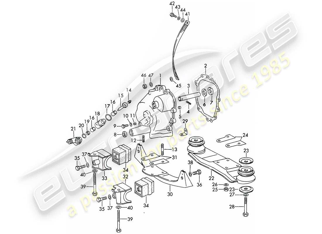 porsche 1966 (911/912) coperchio trasmissione - sospensioni trasmissione - colata in conferma - e - pressofusione schema delle parti