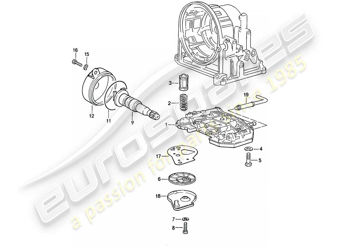 porsche 1986 (944) corpo valvola - filtro olio - regolatore - cambio automatico schema parte