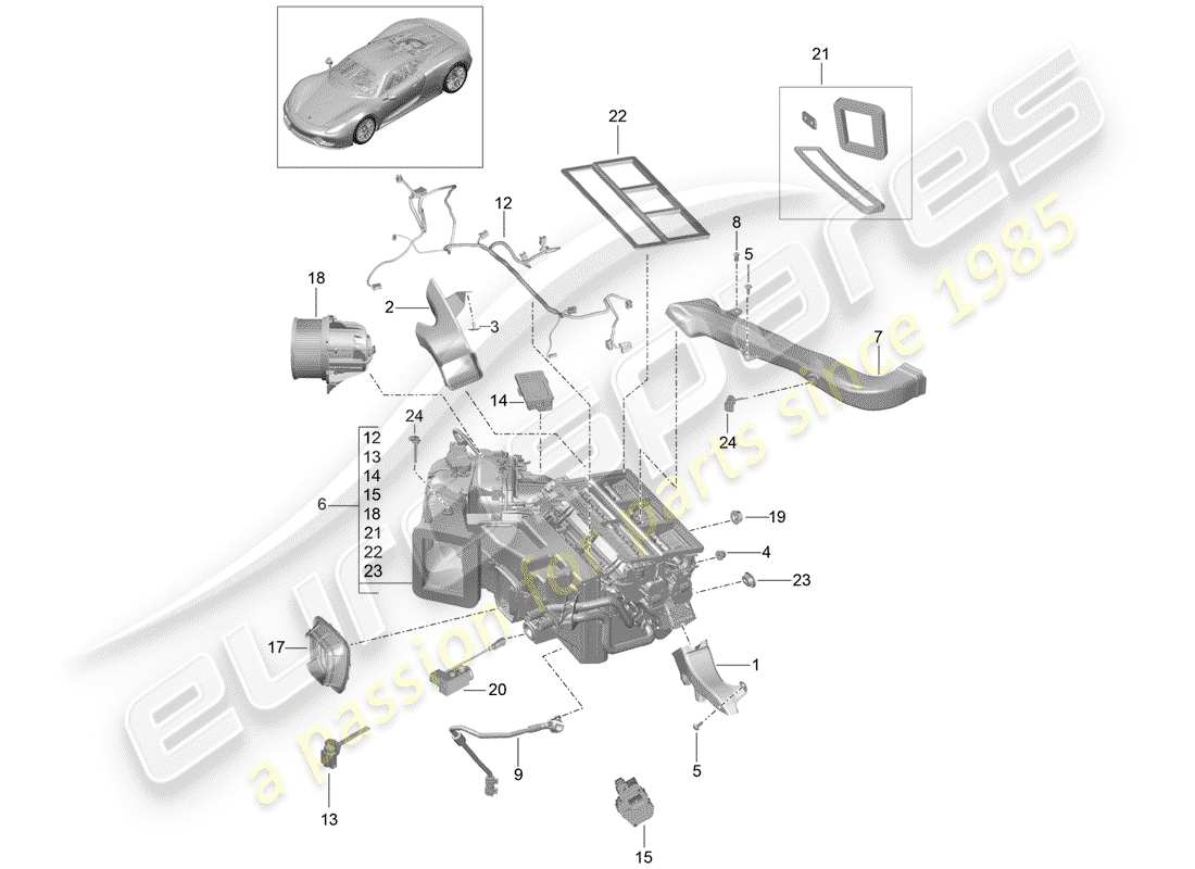 porsche 2015 (918 spyder) diagramma delle parti del condotto dell'aria