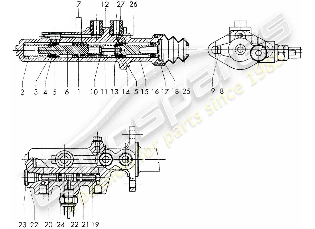 porsche 1973 (911) pompa freno - $ 19,05 - con: - funzione di avvertimento - parti singole schema delle parti