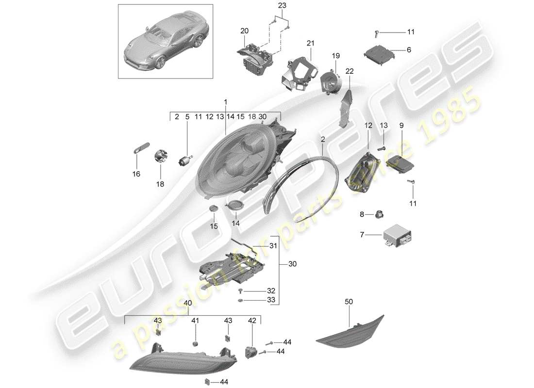 porsche 2014 (991-1 turbo) faro a led diagramma delle parti