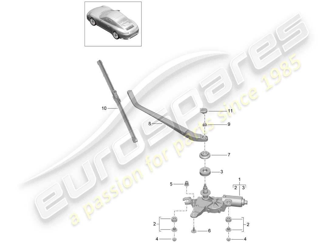 porsche 991 gen. 2 (2020) tergicristallo posteriore diagramma delle parti
