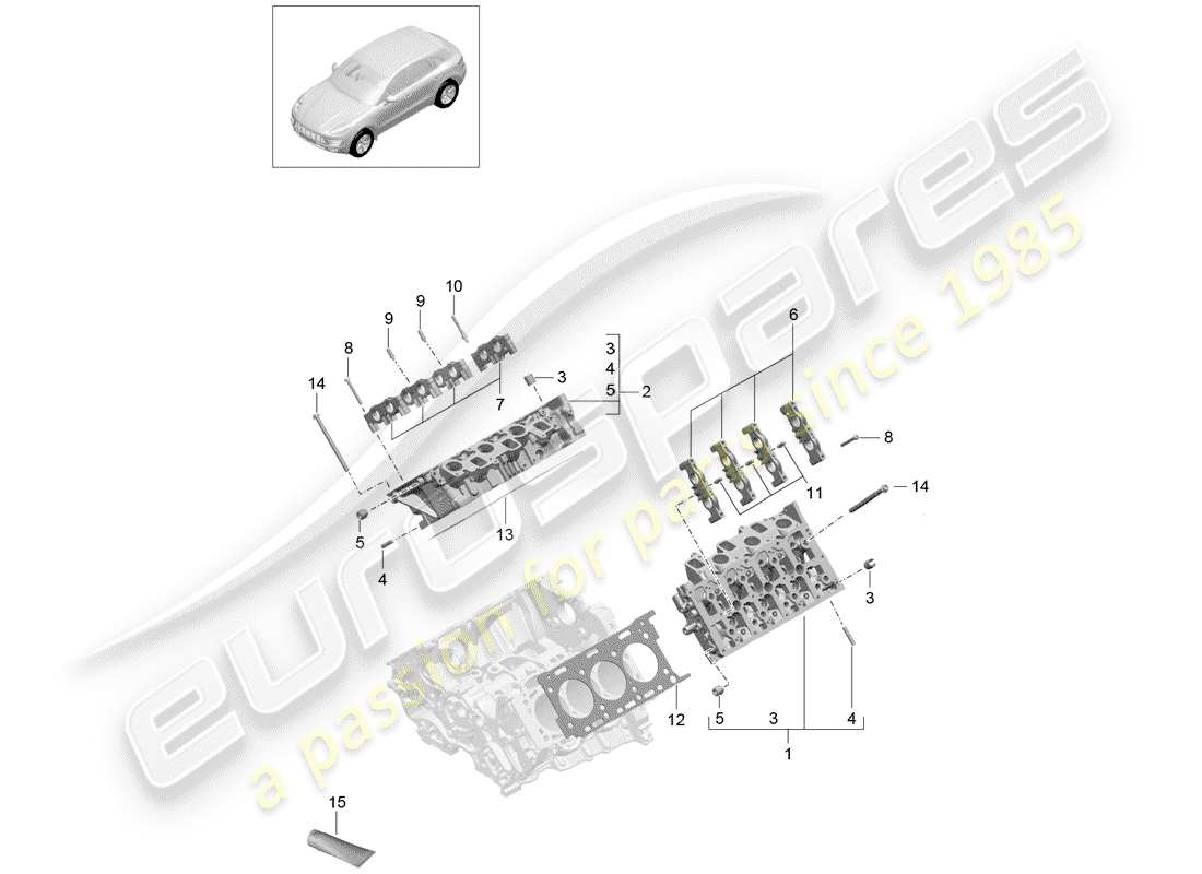 porsche 2016 (macan) schema delle parti della testa cilindro