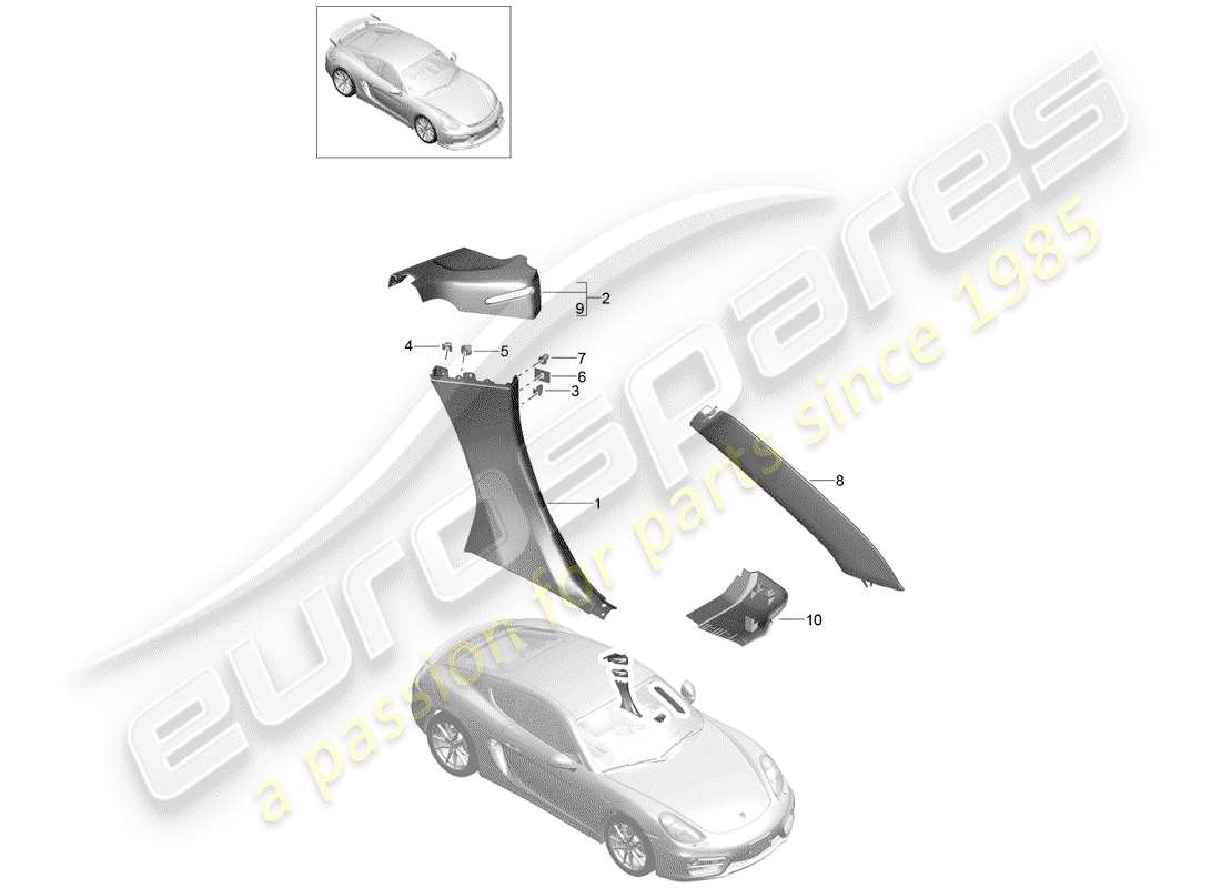 porsche 2016 (981 cayman gt4) diagramma delle parti trims