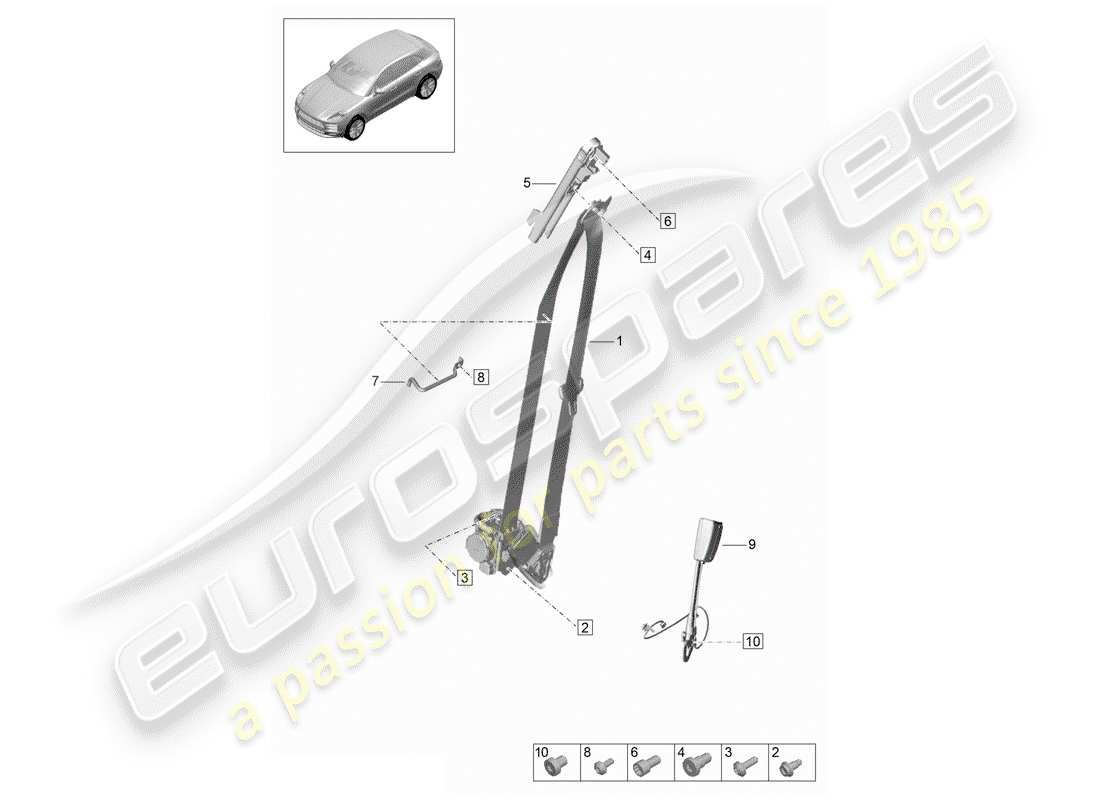 porsche 2019 (macan) cintura di sicurezza a tre punti diagramma delle parti
