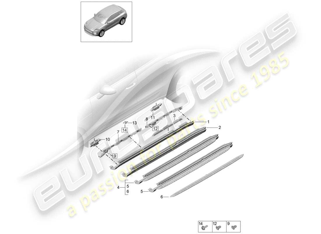 porsche 2019 (macan) rivestimento lato lato diagramma delle parti