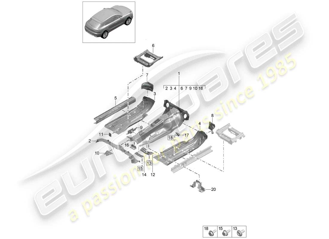 porsche 2019 (macan) piastre da pavimento diagramma delle parti