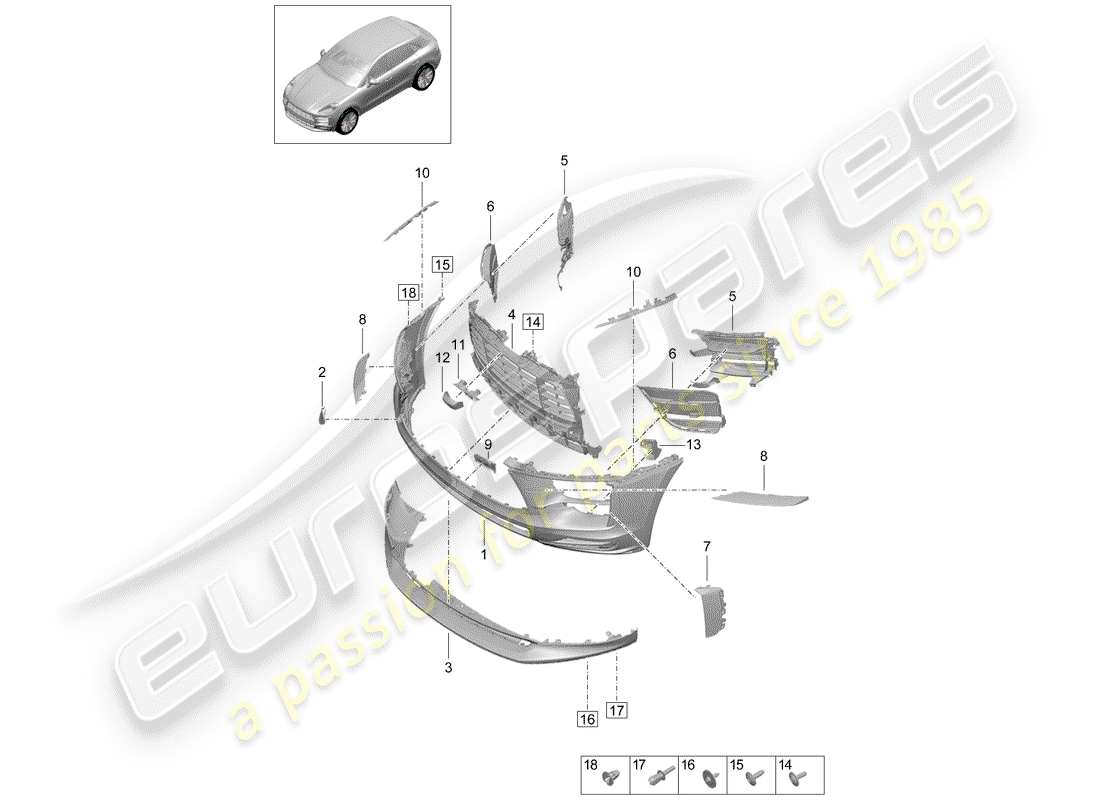 porsche 2019 (macan) paraurti diagramma delle parti