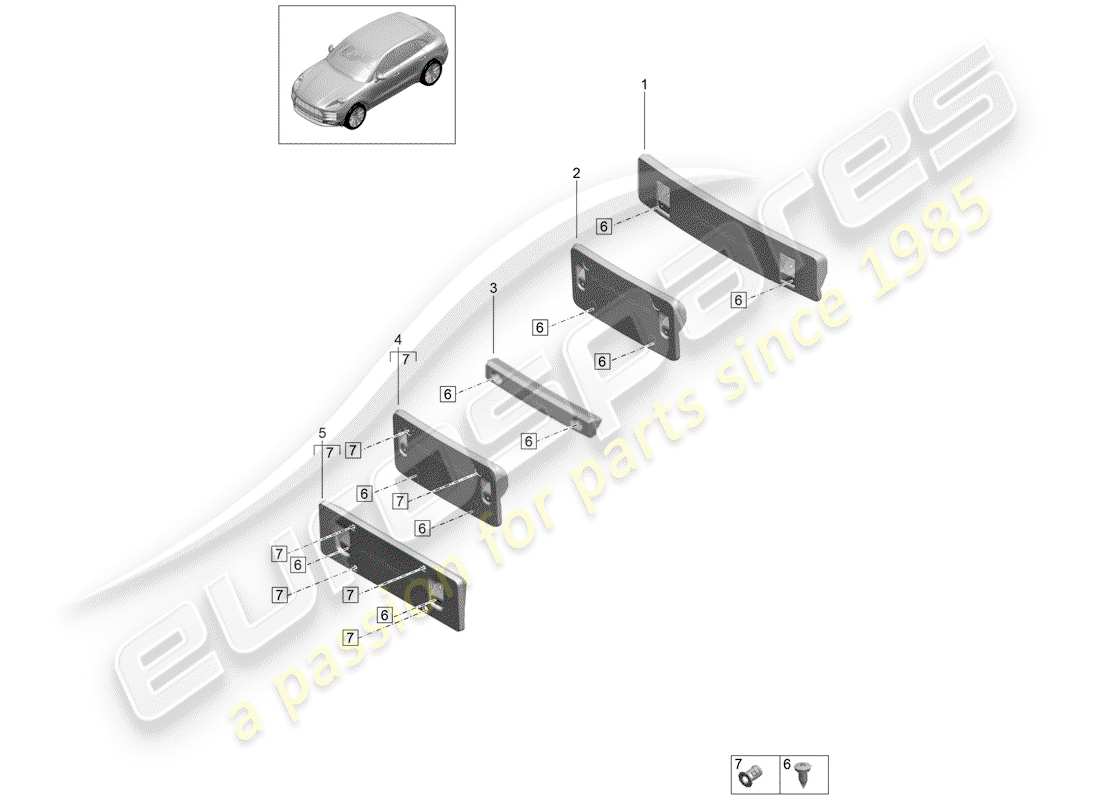 porsche 2019 (macan) supporto targa diagramma delle parti