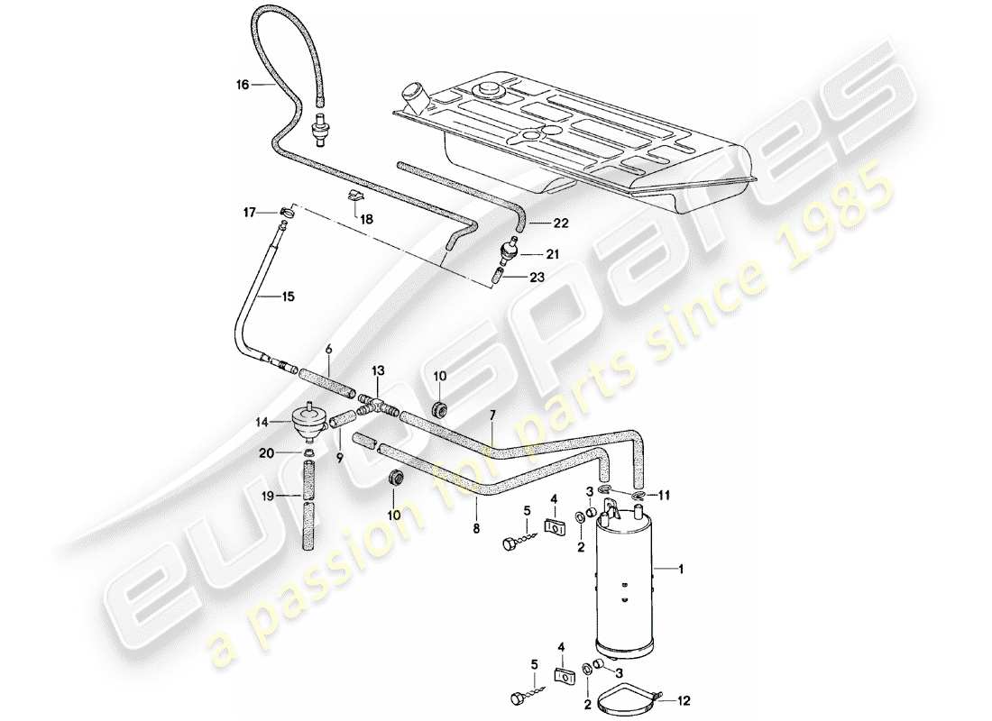 porsche 1984 (924) contenitore per emissioni evaporative diagramma delle parti