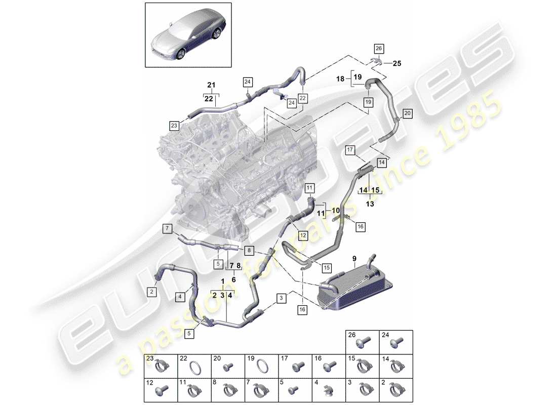porsche 2017 (panamera 971-1) diagramma delle parti del raffreddamento ad acqua