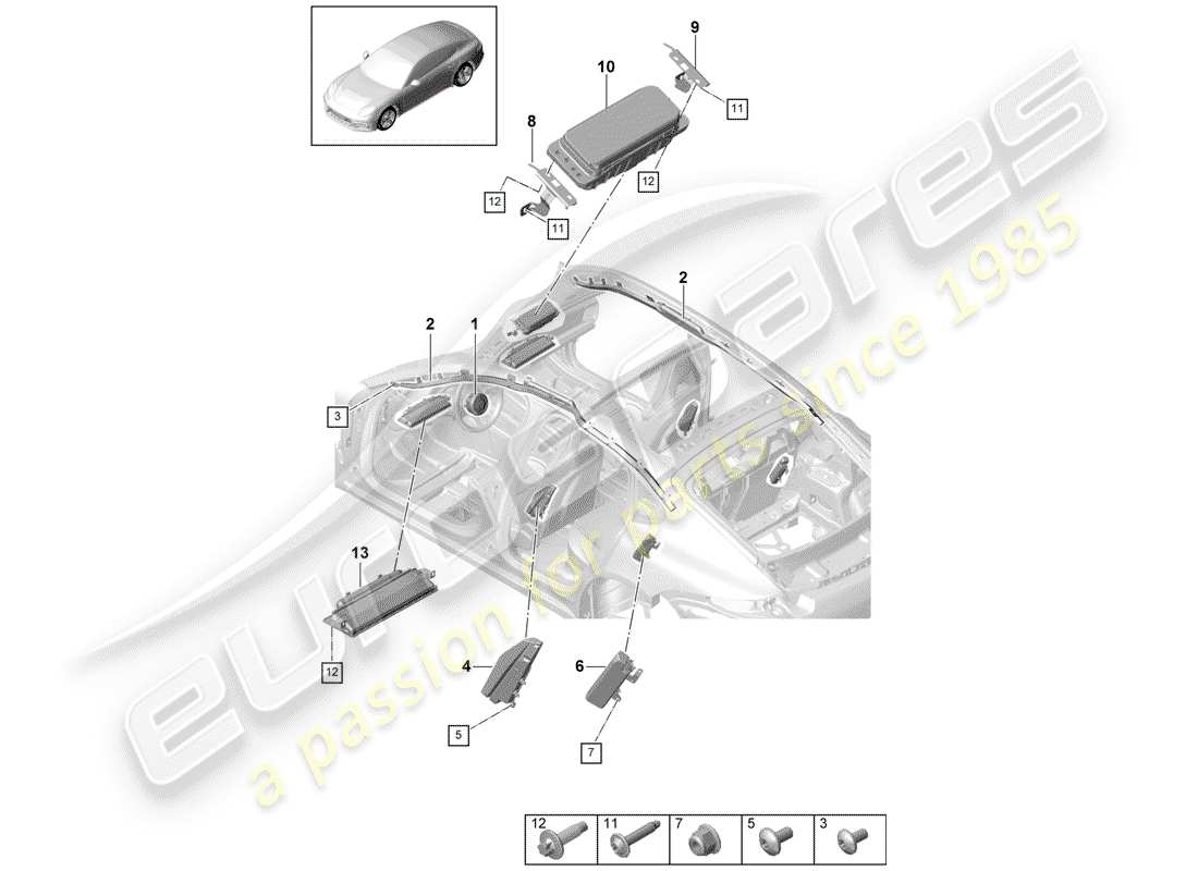 porsche 2017 (panamera 971-1) diagramma delle parti dell'airbag