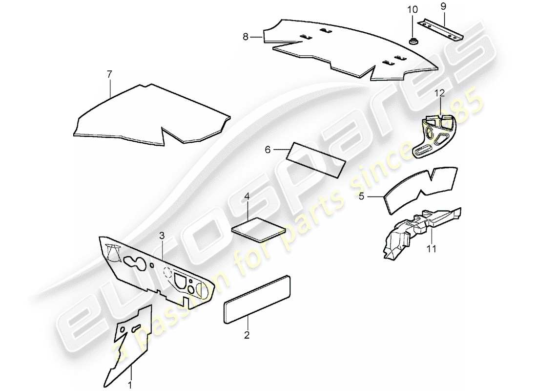 porsche 2003 (996 turbo / gt2) scocca - insonorizzazione 1 schema delle parti