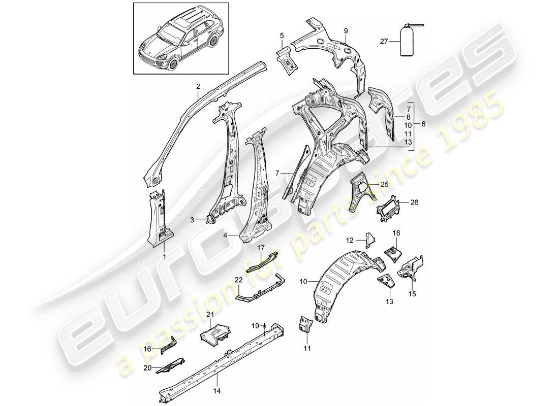 porsche 2013 (cayenne e2 92a) pannello laterale schema delle parti