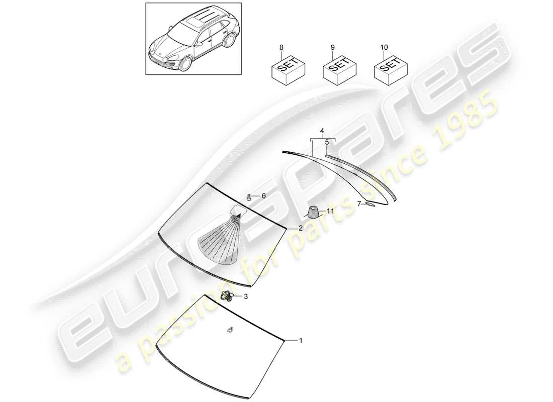 porsche 2013 (cayenne e2 92a) occhiali da finestra schema delle parti