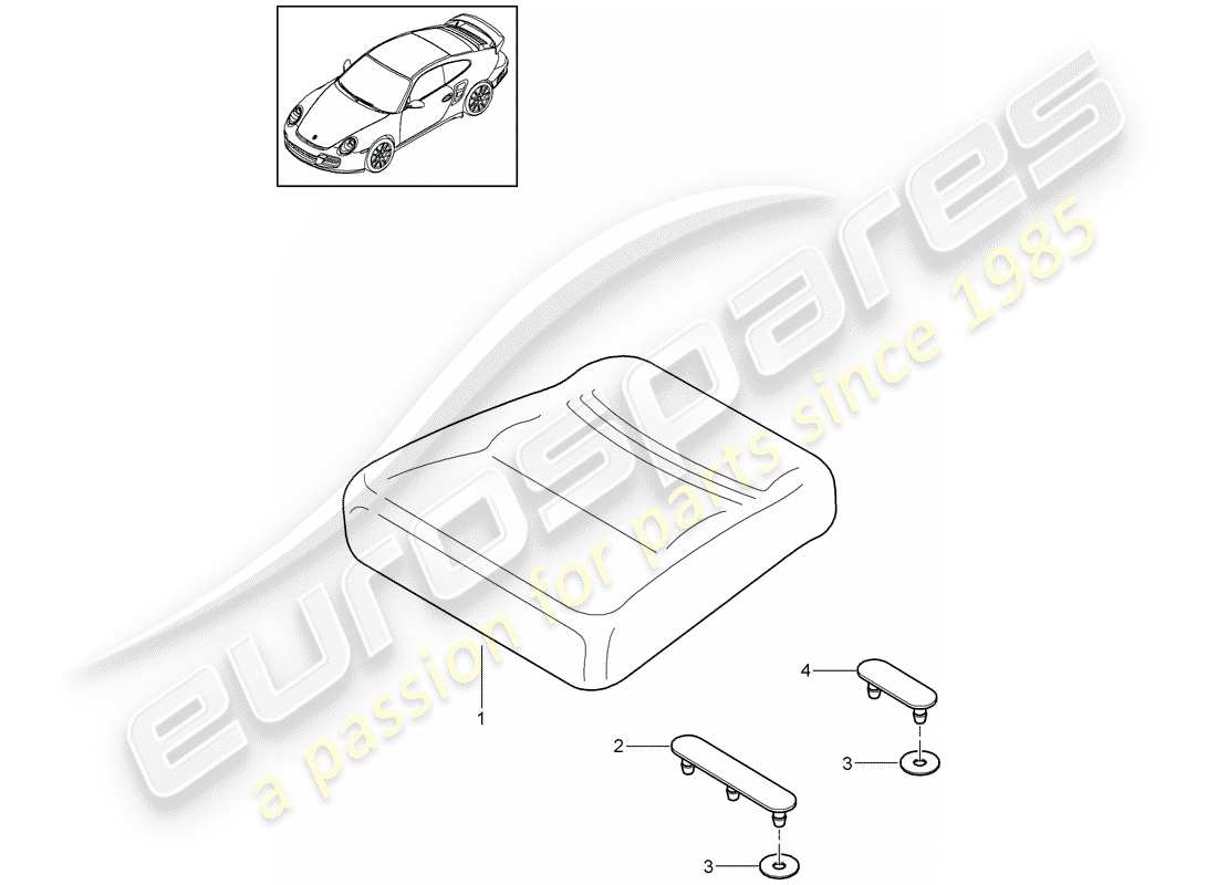 porsche 2012 (997-2 turbo / gt2 rs) cuscino del sedile posteriore diagramma delle parti
