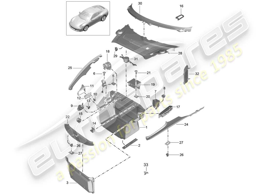 porsche 2020 (991-2) diagramma delle parti della fodera dello stivale