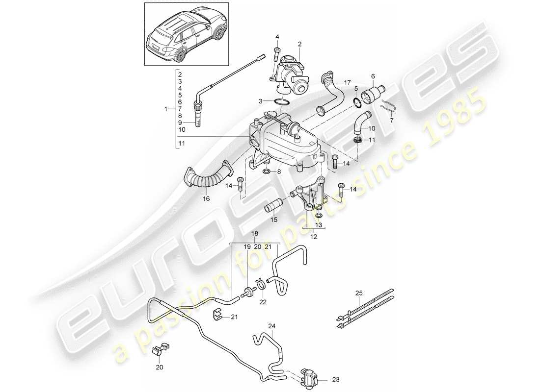 porsche 2014 (cayenne e2 92a) ricircolo scarico schema delle parti