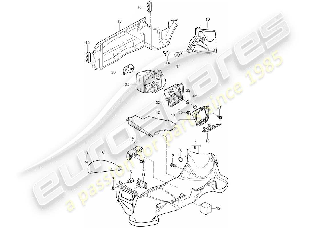 porsche 2007 (987 boxster) compartimento bagagli diagramma delle parti