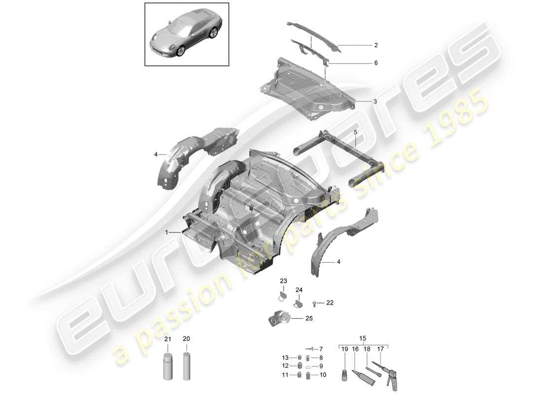 porsche 2014 (991-1) estremità posteriore diagramma delle parti