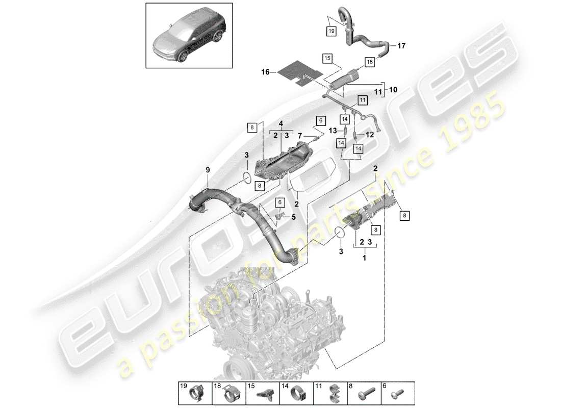porsche 2020 (cayenne e3 9ya/9yb) tubo di aspirazione diagramma delle parti