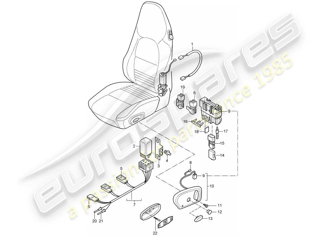 porsche 2001 (986 boxster) cablaggi - interruttore - sedile standard - sedile sportivo schema delle parti