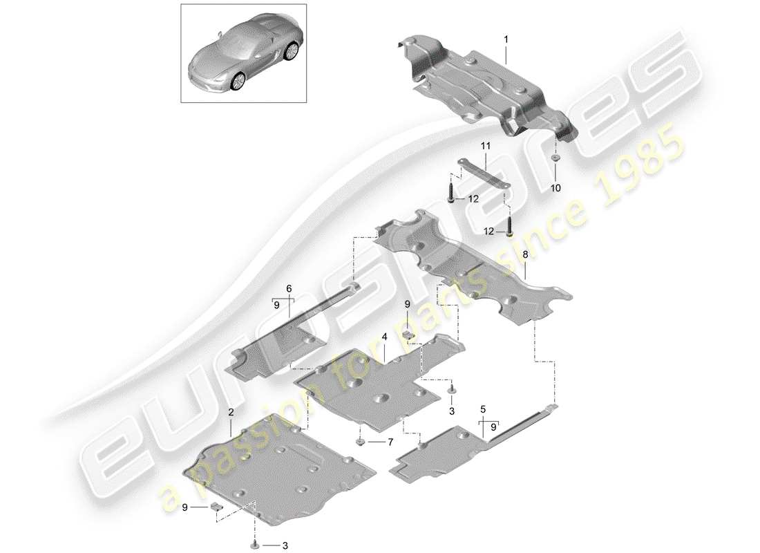 porsche 2016 (981 boxster spyder) diagramma delle parti della fodera