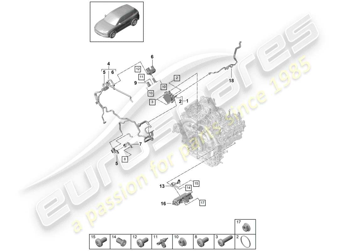 porsche 2019 (cayenne e3 9ya/9yb) schema delle parti del sistema di vuoto