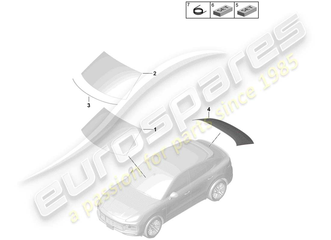 porsche 2019 (cayenne e3 9ya/9yb) vetro del parabrezza diagramma delle parti