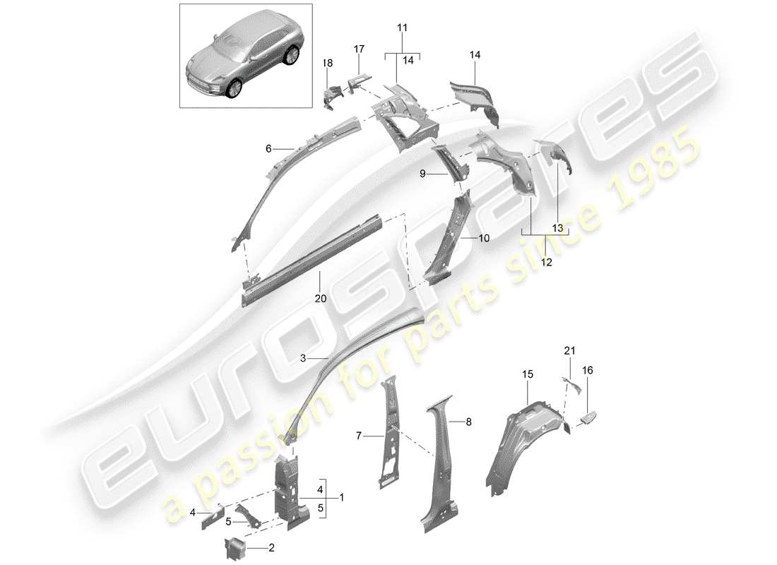 porsche 2019 (macan) pannello laterale diagramma delle parti