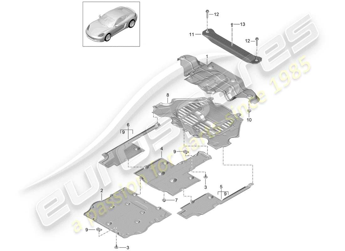 porsche 2017 (718 cayman) diagramma delle parti della fodera