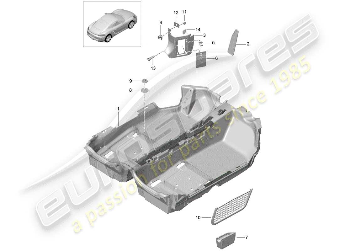 porsche 2017 (718 cayman) schema delle parti della copertura del pavimento