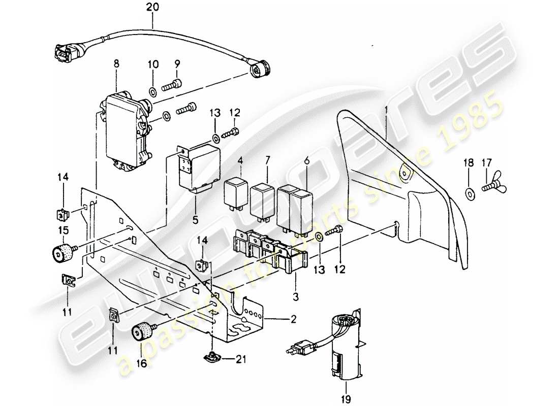porsche 1994 (964) scatola fusibili/piastra relè - vano motore diagramma delle parti