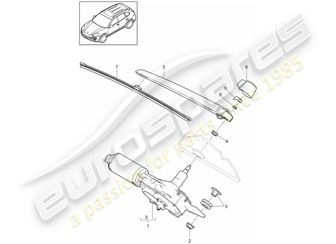 porsche 2012 (cayenne e2 92a) tergicristallo posteriore diagramma delle parti