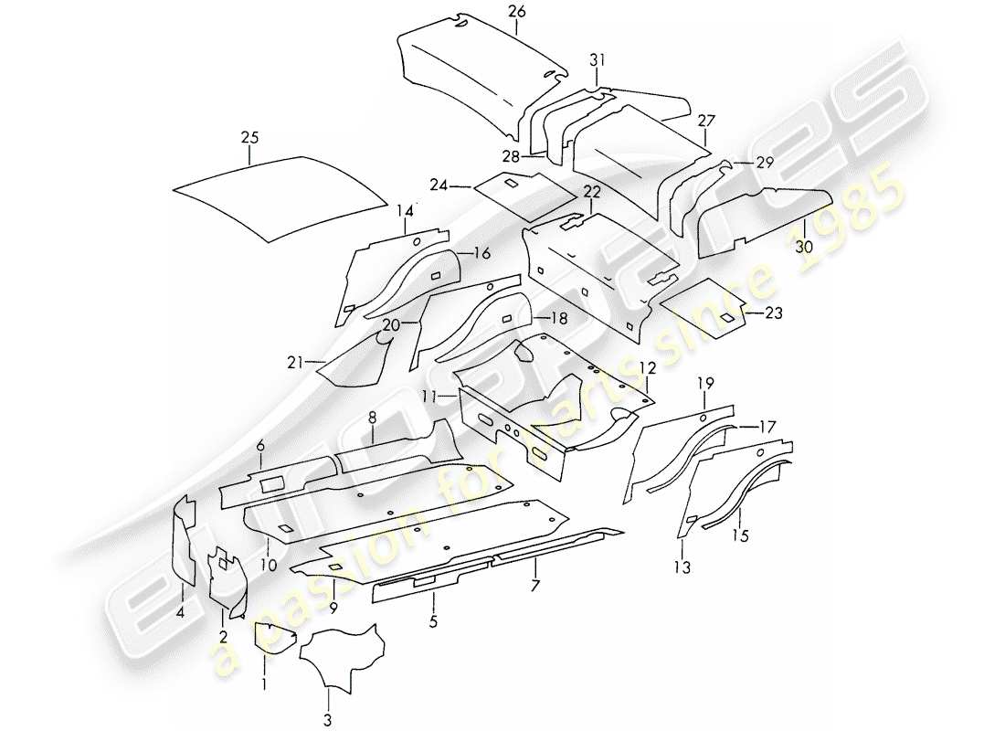 porsche 1966 (911/912) scocca - assorbitore acustico diagramma delle parti