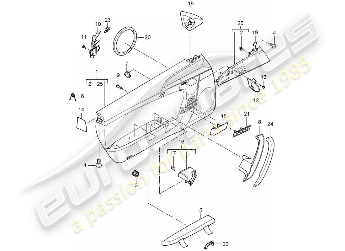 porsche 2009 997-2 turbo / gt2 schema delle parti del pannello della porta