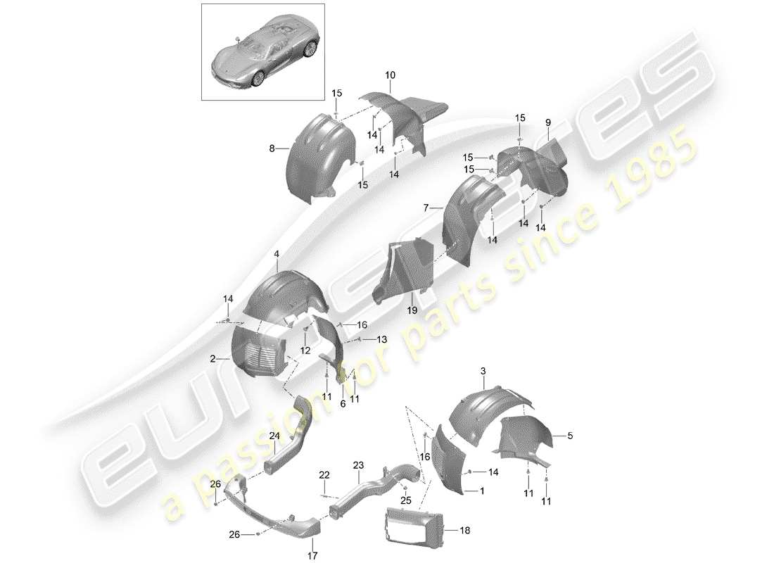 porsche 2015 (918 spyder) protezione della timoneria diagramma delle parti