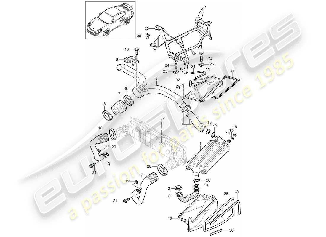 porsche 2009 997-2 turbo / gt2 diagramma delle parti turbocompressore